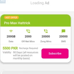 200GB Zong 4G RS.1150 Deaf Yes